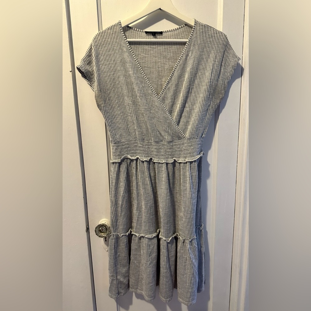 Cotton Gray Stripe A line dress